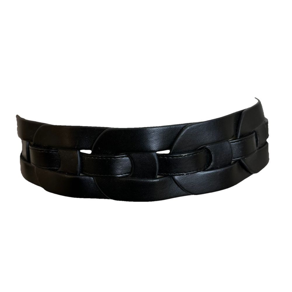 BCBG MAXAZRIAβ Black Vegan Leather Wide Woven Belt Size Medium M NWT Statement